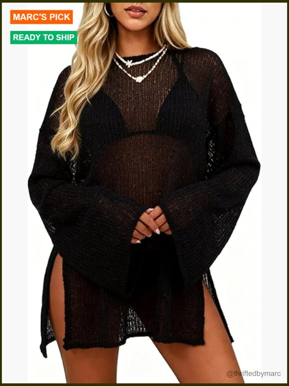 Sheer Crochet Kaftan Mesh Knit Beach Swim Coverup Dress Loose Flowy